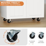 Shintenchi Rolling Kitchen Island Cart with Large Worktop, Cabinet Storage, Drawers, Towel Rack and Wheeled Side-Table Design, White