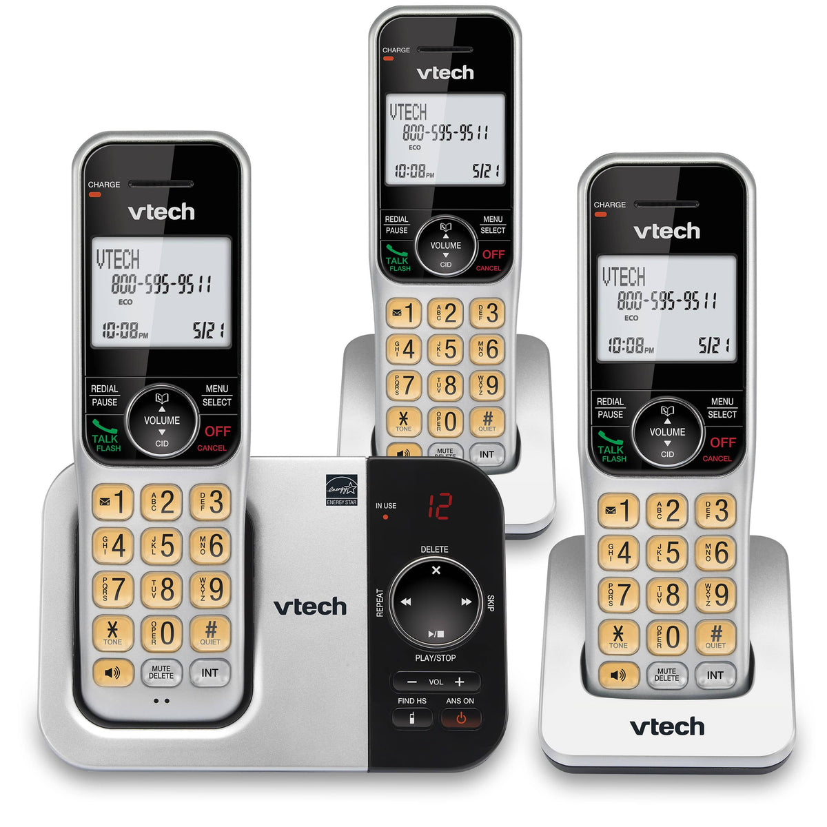 VTech DECT 6.0 Expandable Cordless Phone System with Answering Machine, 3 Handsets, CS5329-3