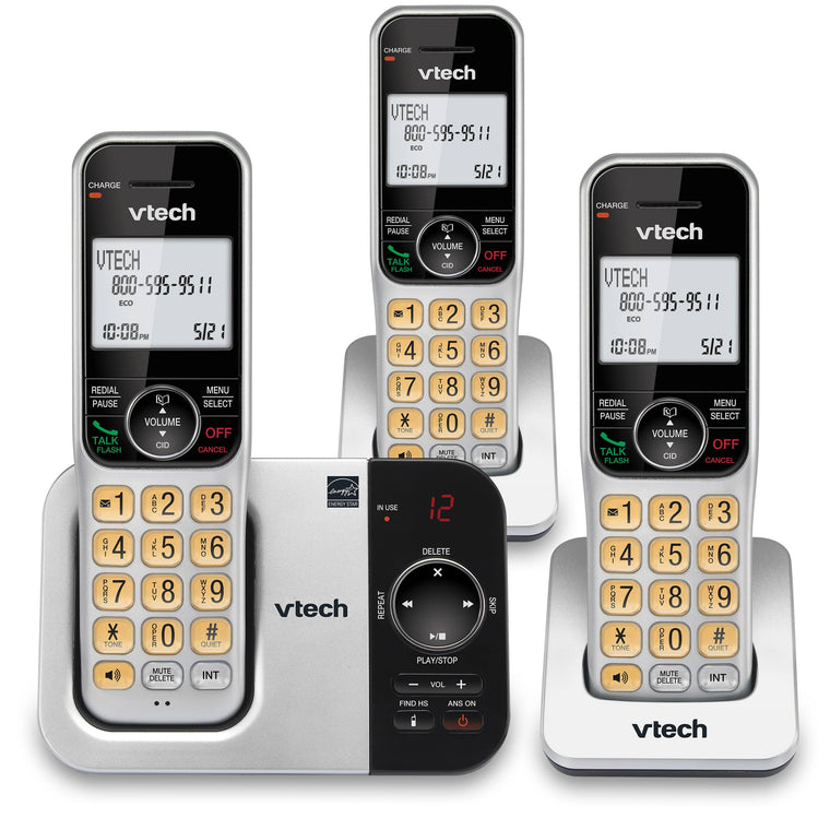 VTech DECT 6.0 Expandable Cordless Phone System with Answering Machine, 3 Handsets, CS5329-3
