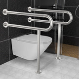 Munzong Toilet Support Rail for Bathroom Safety, 31.3 x 31.5 Inch Satin Brushed Nickel Stainless Steel Grab Bar with Leg, Knurled 1.25?? Tube