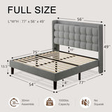 Dark Gray Queen Upholstered Platform Bed with Modern Wingback Storage Headboard, Charging Station and Solid Wood Slats, No Box Spring Required