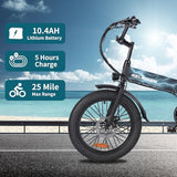 Folding 20′′ x 3.0 Fat-Tire Electric Bike for Adults with 374.4Wh Battery, 20MPH Cargo E-Bike, LCD Color Display and 6-Speed Gears, Fits Riders 50+