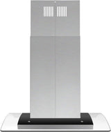FIREGAS 36-Inch Island Range Hood with 450 CFM Ventilation, Chimney, Tempered Glass, 4 LED Lights, 3-Speed Touch Control, Permanent and Charcoal Filters