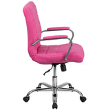 Emma + Oliver Mid-Back Executive Office Chair in Pink Vinyl with Arms, Chrome Base & Swivel Design