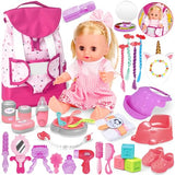 25-Piece Baby Doll Care Playset with 14 Doll Toys, Cradle, High Chair, Milk Bottle, Pacifier and Diaper for Girls and Boys Ages 3, 4, 5, 6+
