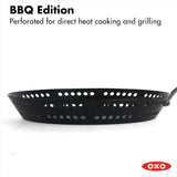 OXO Obsidian 12-Inch Carbon Steel Wok Pan, Pre-Seasoned with Removable Silicone Handle Holder, Induction and Oven Safe, Black