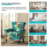 HULALA HOME Upholstered Wingback Accent Chair with Removable Cushion, Wood Legs and Nailhead Trim, Floral Living Room or Bedroom Armchair, Blue