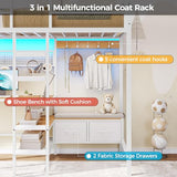 DICTAC Twin Metal Loft Bed with L-Shaped Desk, Storage Shelves, Charging Station and LED Lights, Featuring Coat Rack, Drawers, Staircase and Safety Guardrail, Black