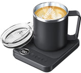 16oz Heated Coffee Mug and Electric Warmer Set with Smart Temperature Heating and Auto Shut-Off, Desk Cup Warmer for Home or Office, Black