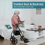ELENKER Rollator Walker with 10′′ Wheels, Sponge-Padded Seat and Backrest, Fully Adjustable Frame for Seniors, Green