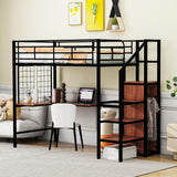 Black Twin Metal Loft Bed with Desk, Lateral Storage, Ladder, Wardrobe and MDF Finish, Featuring Glam Modern Contemporary Styling and Handmade Headboard