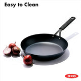 OXO Obsidian 12-Inch Carbon Steel Wok Pan, Pre-Seasoned with Removable Silicone Handle Holder, Induction and Oven Safe, Black