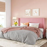 Allewie Queen Velvet Platform Bed with Vertical Channel-Tufted Wingback Headboard, Strong Wooden Slats, No Box Spring Required, Easy Assembly, Black