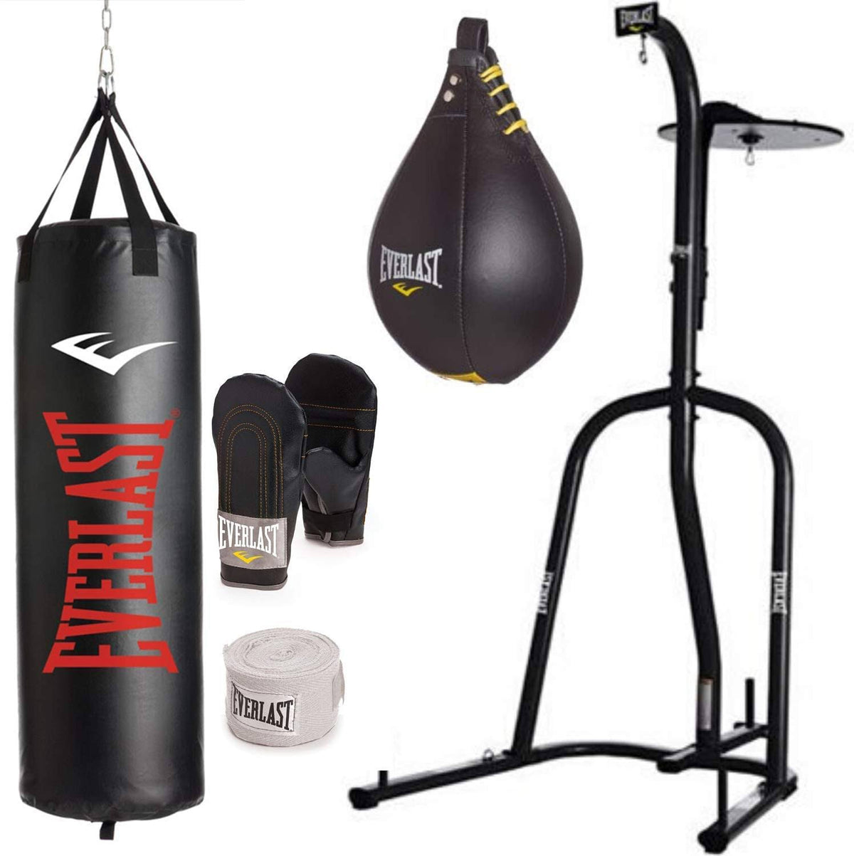 Everlast Dual-Station Heavy Bag Stand Bundle with 100-Lb Capacity and Speedbag