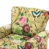 HULALA HOME Upholstered Wingback Accent Chair with Removable Cushion, Wood Legs and Nailhead Trim, Floral Living Room or Bedroom Armchair, Blue