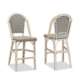 PURPLE LEAF Set of 2 French Bistro Bar Stools, 25-Inch Counter Height with Rattan Backrests, White Print Finish for Kitchen or Patio