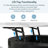 Linique Modern Round Lift-Top Coffee Table with Concealed Storage and 3 Ottomans, White + Black