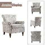 HULALA HOME Upholstered Wingback Accent Chair with Removable Cushion, Wood Legs and Nailhead Trim, Floral Living Room or Bedroom Armchair, Blue