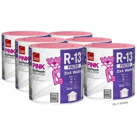 6-Pack Owens Corning EcoTouch R-13 Kraft-Faced Fiberglass Insulation Rolls, 15 in. W x 32 ft. L, 40 Sq. Ft.