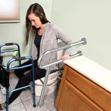 Munzong Toilet Support Rail for Bathroom Safety, 31.3 x 31.5 Inch Satin Brushed Nickel Stainless Steel Grab Bar with Leg, Knurled 1.25?? Tube
