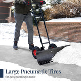 36in Galvanized Heavy-Duty Snow Pusher with 2 Wheels, Adjustable Handle & Blade Angle for Snow Removal, Black