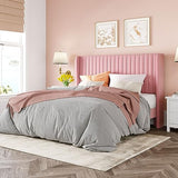 Allewie Queen Velvet Platform Bed with Vertical Channel-Tufted Wingback Headboard, Strong Wooden Slats, No Box Spring Required, Easy Assembly, Black