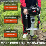 37.7CC 4-Stroke Gasoline T-Post Driver with Air-Cooled Single-Cylinder Engine, 2 Post Driving Heads for Garden Fencing