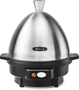 BELLA Rapid Electric Egg Cooker & Omelet Maker with 7-Egg Capacity Tray, Auto Shut-Off, and Settings for Poached, Soft, Medium, and Hard-Boiled Eggs, Black & Steel
