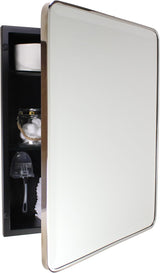 16×20 Austin Farmhouse Recessed Medicine Cabinet with Rounded Rectangle Metal Frame, Beveled Mirror & Glass Shelves, 14×18 in-Wall Opening, Powder-Coated Steel, Magnet Close, Brushed Nickel