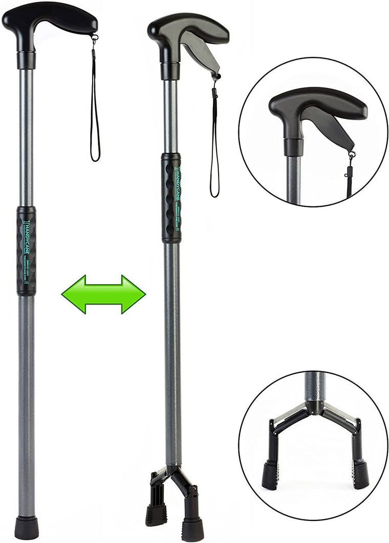 Handy Cane Walking Aid with Integrated Reacher Grabber, Small Size