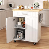 Shintenchi Rolling Kitchen Island Cart with Large Worktop, Cabinet Storage, Drawers, Towel Rack and Wheeled Side-Table Design, White