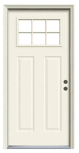 JELD-WEN 6 Lite Craftsman Front Door, 30 in. x 80 in., Primed Steel Prehung Design with Brickmould, Left-Hand Inswing