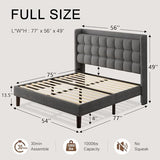 Dark Gray Queen Upholstered Platform Bed with Modern Wingback Storage Headboard, Charging Station and Solid Wood Slats, No Box Spring Required
