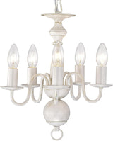 5-Light White Metal Chandelier with Rustic Farmhouse Styling, French Country Ceiling Lighting for Entryway, Foyer, Dining Room and Living Room