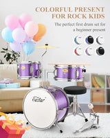 Eastar 3-Piece Kids Drum Set with 14-Inch Bass Drum, Adjustable Throne, Cymbal, Pedal, and 2 Pairs of Drumsticks, Metallic Sky Blue