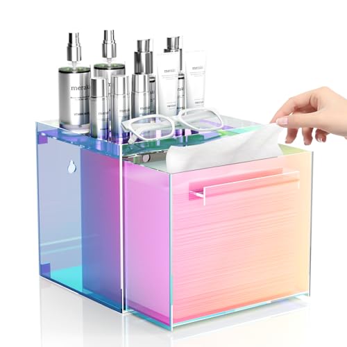 Rainbow Acrylic Facial Towel Organizer with Drawer, Wall-Mounted Storage Box Compatible with Clean Skin Club Clean Towel XL, Towels Not Included