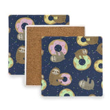 4-Piece Donut Sloth Ceramic Coaster Set, 3.9-Inch Absorbent Heat-Resistant Drink Coasters with Cork Bases for Home, Kitchen or Bar