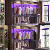 Aheaplus Industrial Pipe Clothing Rack with LED Lights & Shelves, Reversible 79.7in Heavy-Duty Garment Wardrobe for Walk-In Closet, Black
