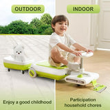 Green 12V Kids Electric Ride-On Car with Go-Kart Styling, Detachable Cleaner, LED Lights and 3-in-1 Design for Ages 3-8, Indoor and Outdoor Use