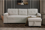Devion Furniture 92-Inch Modern Reversible L-Shaped Sleeper Sectional Sofa with Chaise, Side Compartment, Polyester Fabric Upholstery and Sleeper Bed, Light Gray