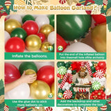 165-Piece Christmas Balloon Arch Garland Kit with Red, White, Green and Gold Latex Balloons, Candy Cane and Star Foil Balloons for Holiday, New Year and Birthday Party Decor