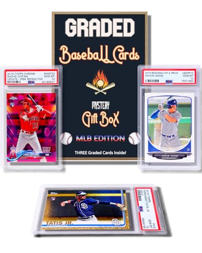 MLB Edition Baseball Card Gift Box Featuring Three Premium PSA/BGS Graded Cards Rated 10, 9.5, or 9, with Potential Rookie Autographs and Numbered RC Refractors