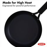 OXO Obsidian 12-Inch Carbon Steel Wok Pan, Pre-Seasoned with Removable Silicone Handle Holder, Induction and Oven Safe, Black