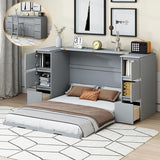 Twin Wall Bed with Wood Cabinet Frame, Charging Station, Outlet, USB Ports and Storage Drawers, Space-Saving Murphy Bed for Home Office or Studio, White