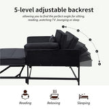 Convertible 3-in-1 Sleeper Sofa Bed with Pullout Bed and Side Pocket, Black Futon Loveseat for Living Room, Bedroom or Small Spaces