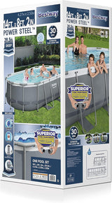 Bestway Power Steel 56655E Above-Ground Swimming Pool Set, 16ft x 10ft x 42in Oval Frame with 1000 GPH Filter Pump, Ladder, and Cover