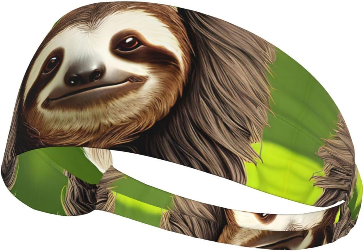 Moisture-Wicking Elastic Exercise Headband for Men and Women with Cute Sloth Pattern, Designed for Running, Gym and Workouts