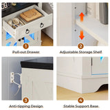 White Farmhouse End Table and Nightstand with Charging Station and LED Lights for Living Room or Bedroom