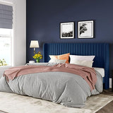 Allewie Queen Velvet Platform Bed with Vertical Channel-Tufted Wingback Headboard, Strong Wooden Slats, No Box Spring Required, Easy Assembly, Black