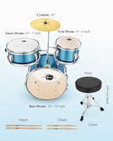 Eastar 3-Piece Kids Drum Set with 14-Inch Bass Drum, Adjustable Throne, Cymbal, Pedal, and 2 Pairs of Drumsticks, Metallic Sky Blue